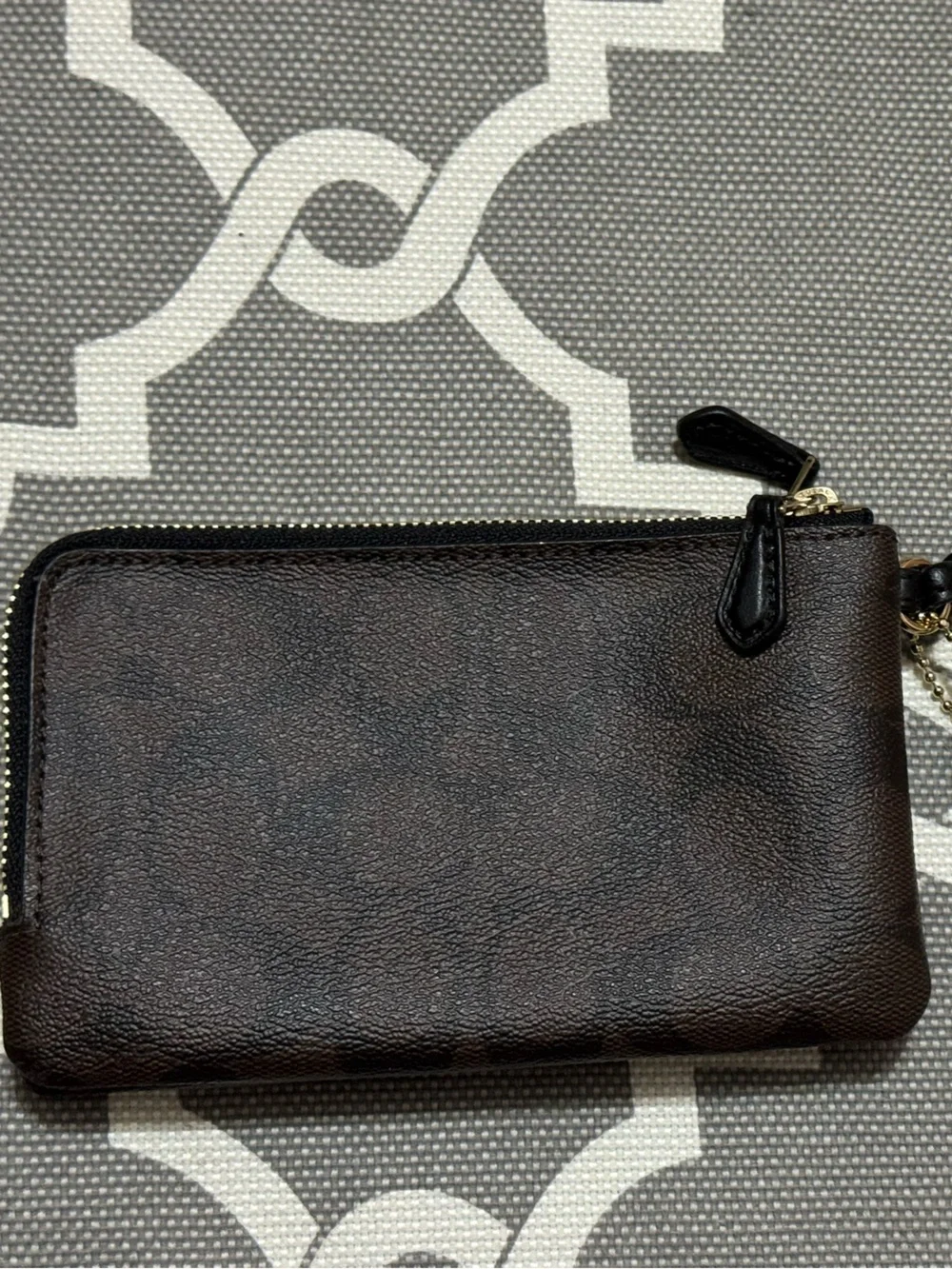 COACH Dark Brown Leather Wristlet with Gold Hardware